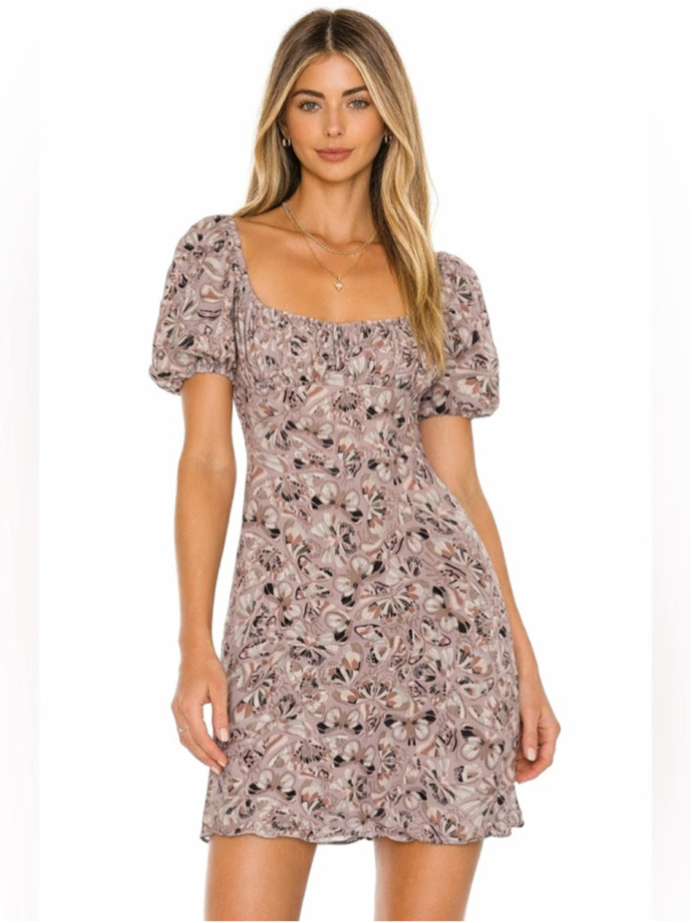 Aritzia Sunday Best Butterfly Print Puff Sleeve Mini Dress Medium